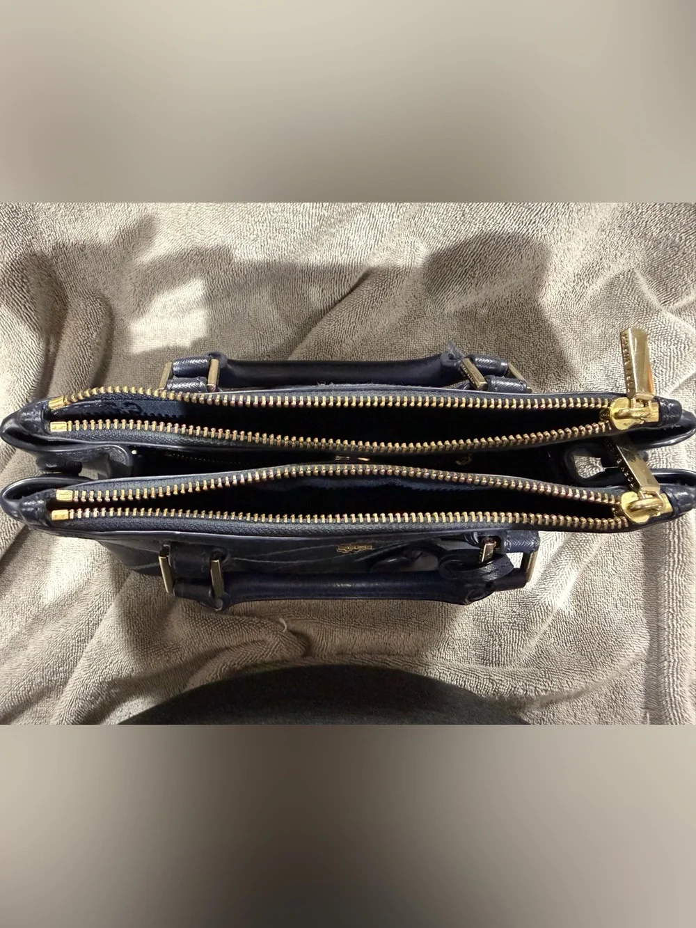 Tory Burch Quilted Navy Mini Satchel with Gold Hardware